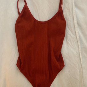 Red Ribbed Bodysuit